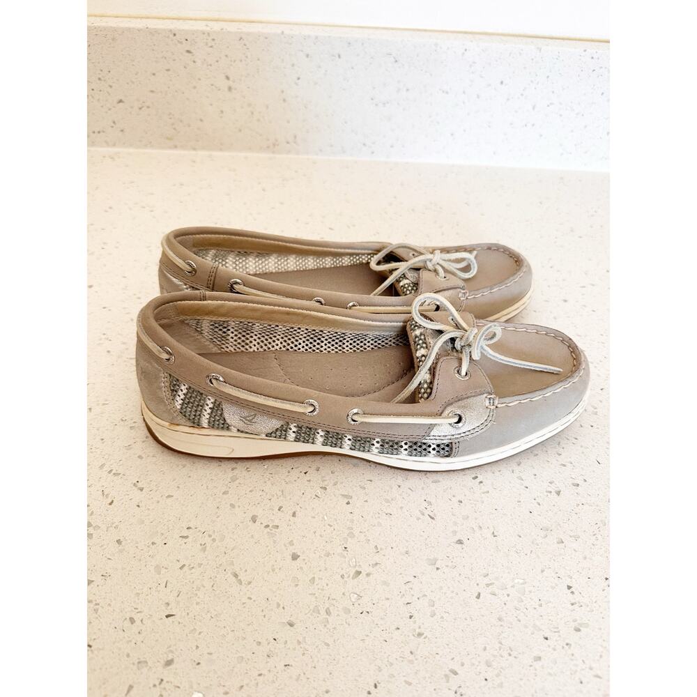 Sperry Top-Sider Gray Silver Leather Mesh Boat Shoes Nautical Preppy Coastal 10